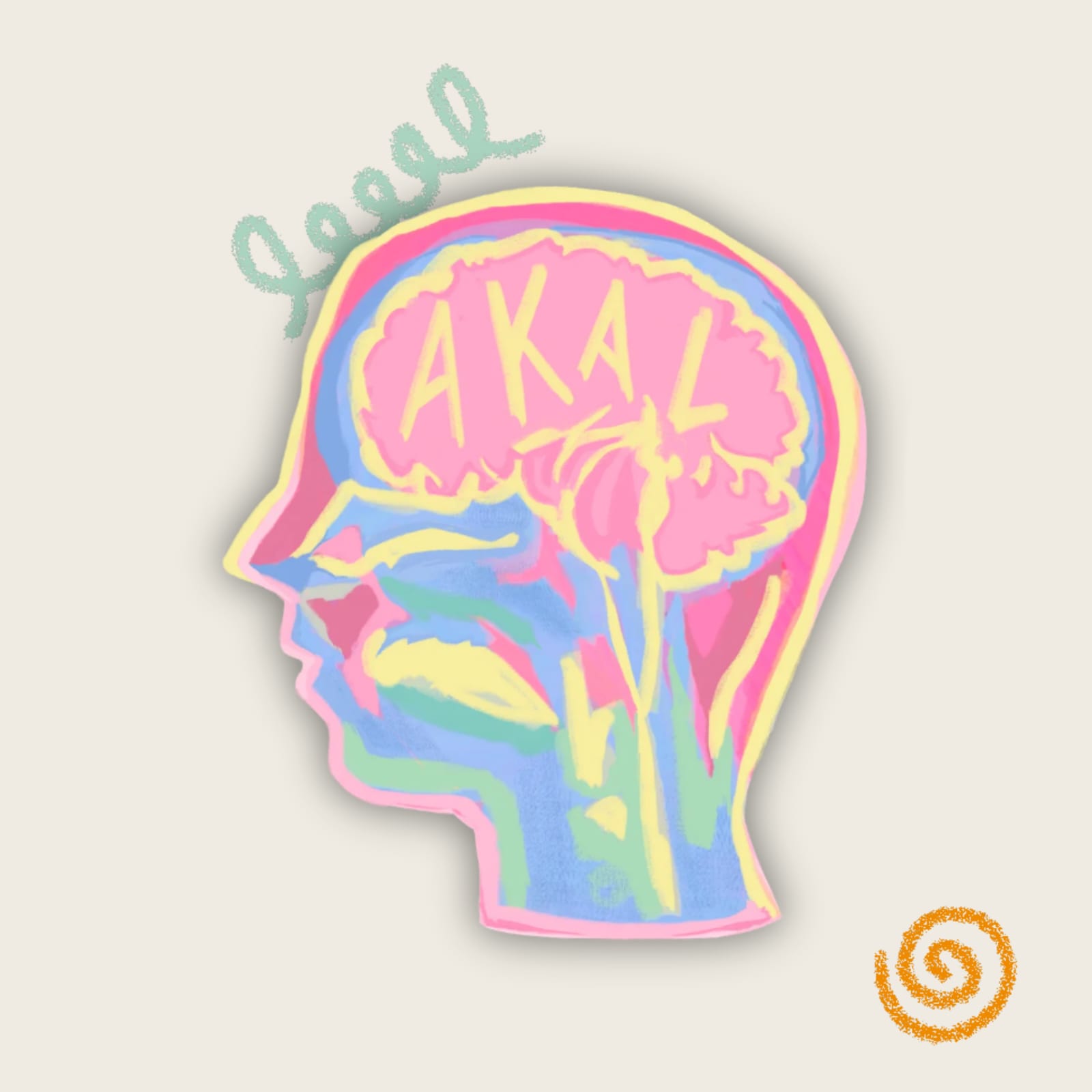 Logo AKAL SEHAT — ilustrasi otak berwarna pastel